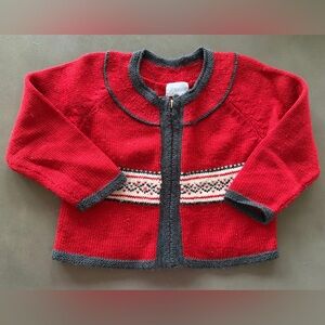 Jacadi Red and Gray Kids Wool Cardigan Zip-up Sweater 18M